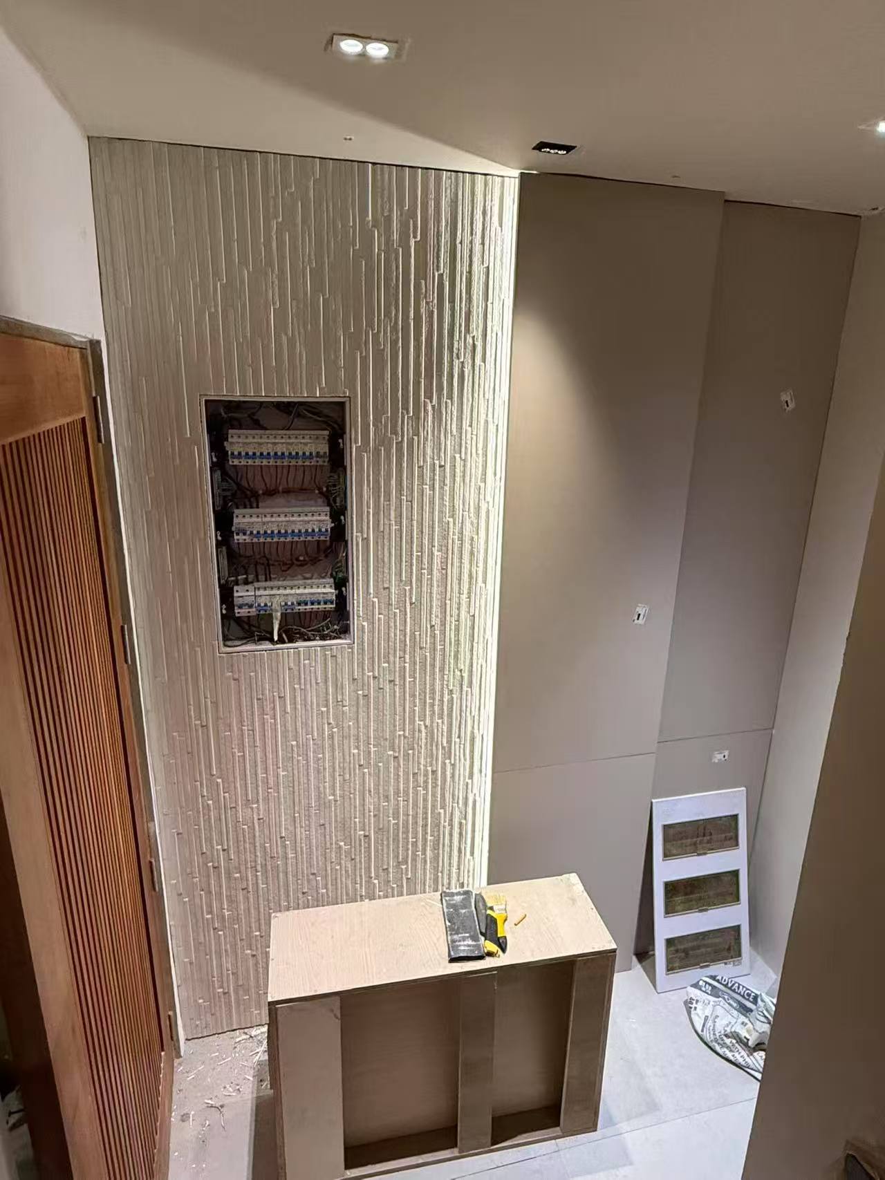 Client-supplied interior feature wall installation
